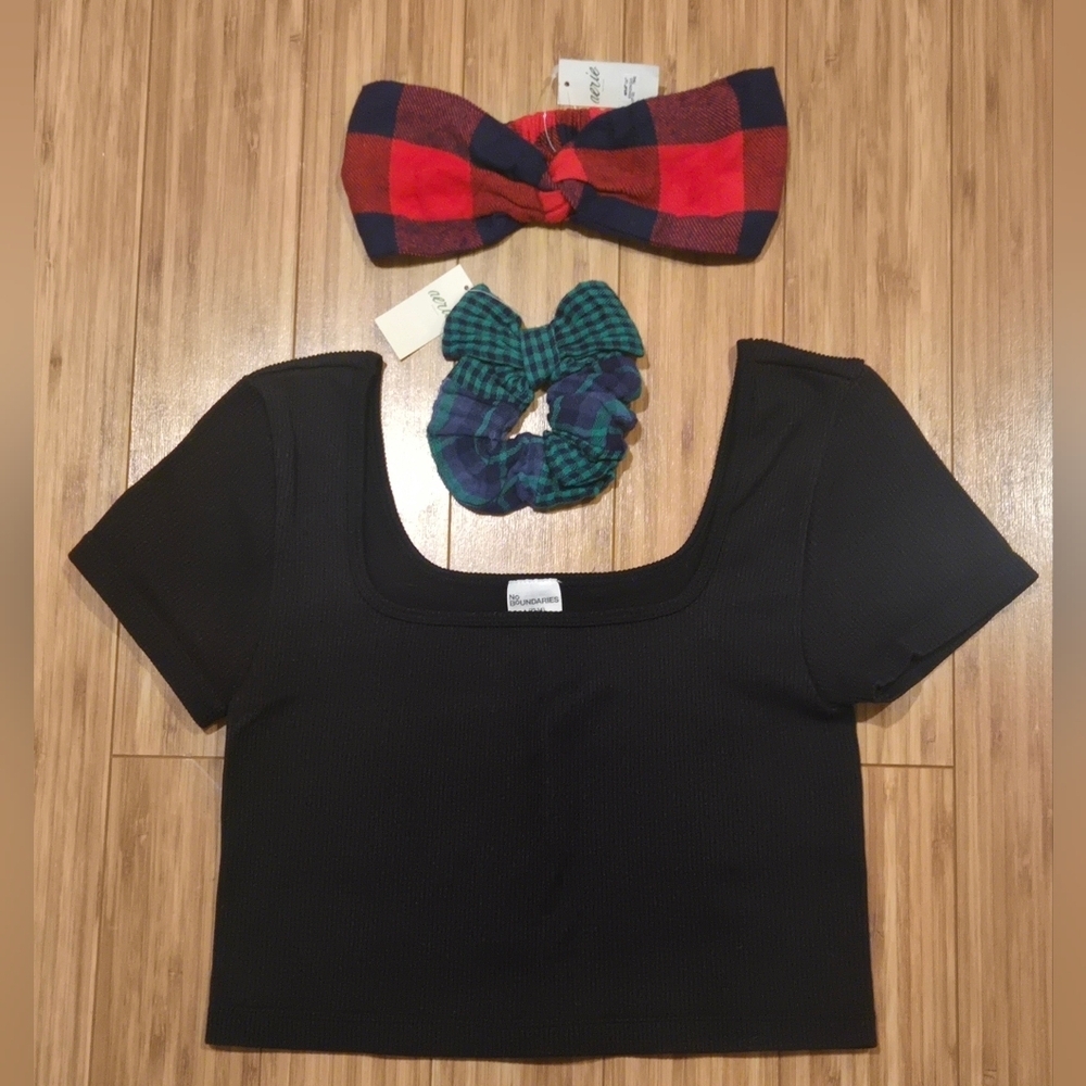 NWT Aerie Plaid Hair Accessories With No Boundries Crop Top